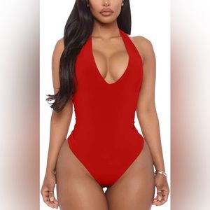 YMDUCH Women's Sexy Sleeveless Halter V Neck Backless Leotard Bodysuit Tops